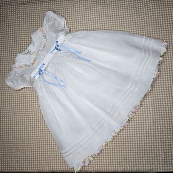 Leonarda Designs White Organza Overlay & Embroidered Cotton Puff Sleeve Dress - Picture 2 of 11